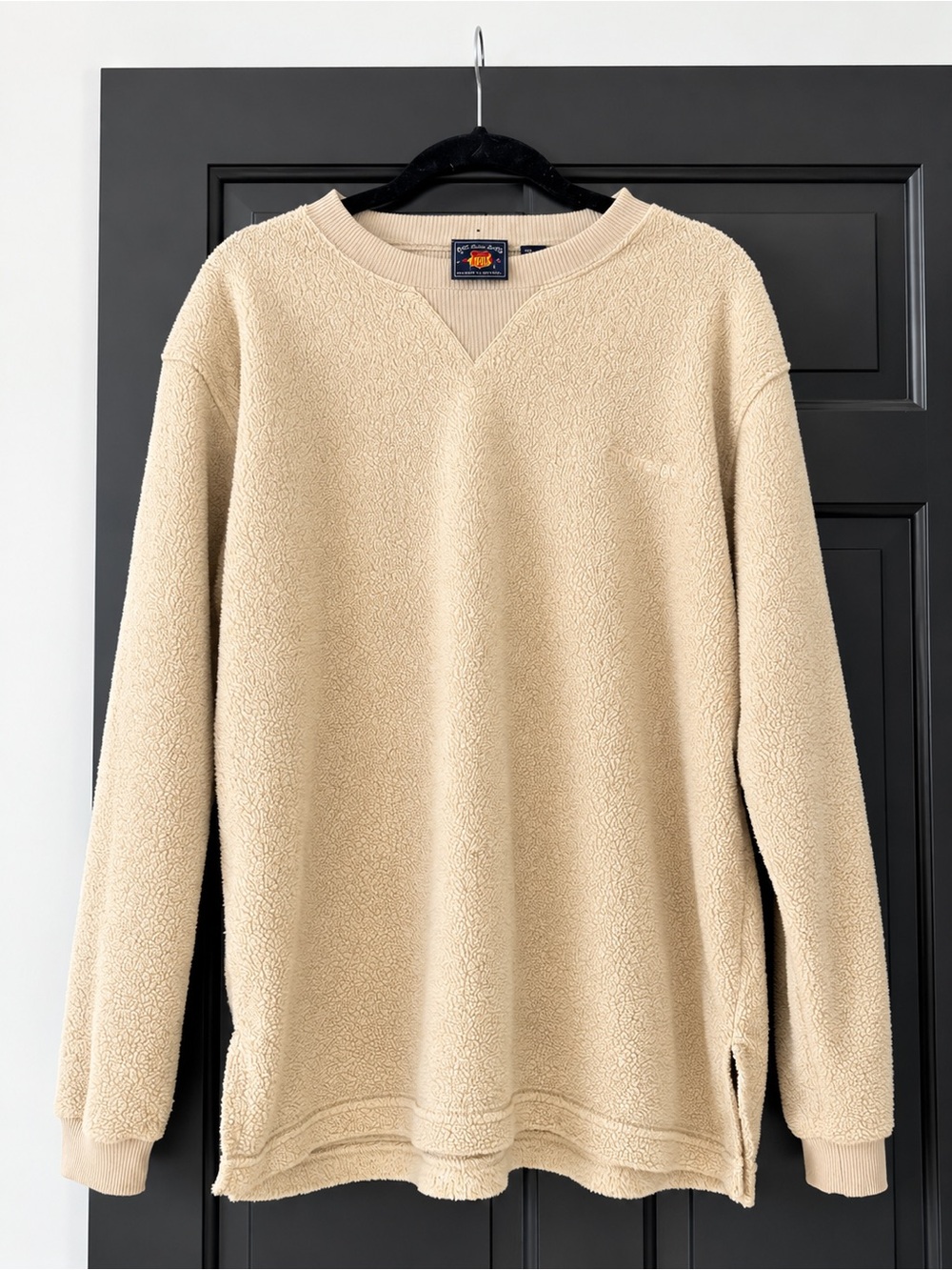 Route 66 Cream Sherpa Fleece Split Neck Oversized Pullover Sweater Medium